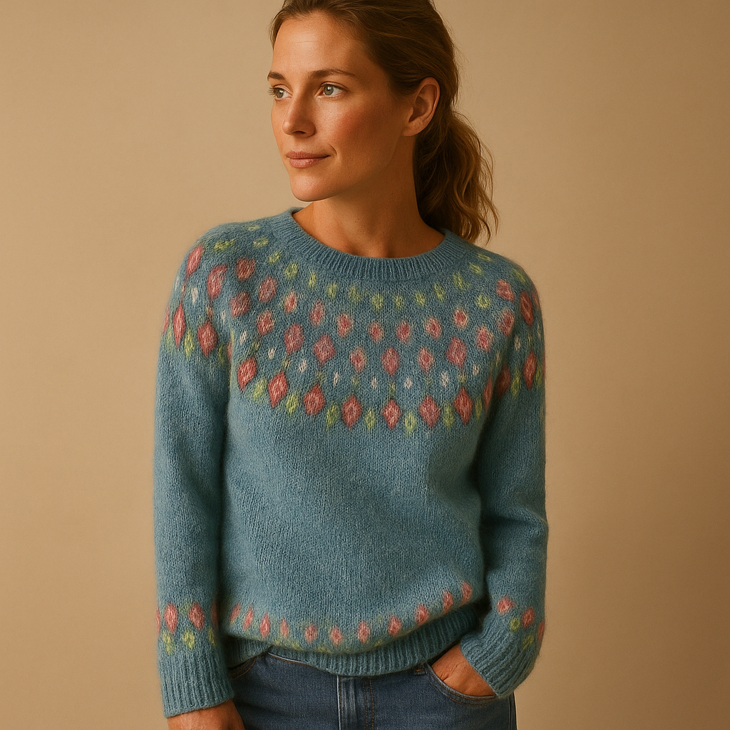 Women's Sweater with Jacquard Knit and Nordic Pattern