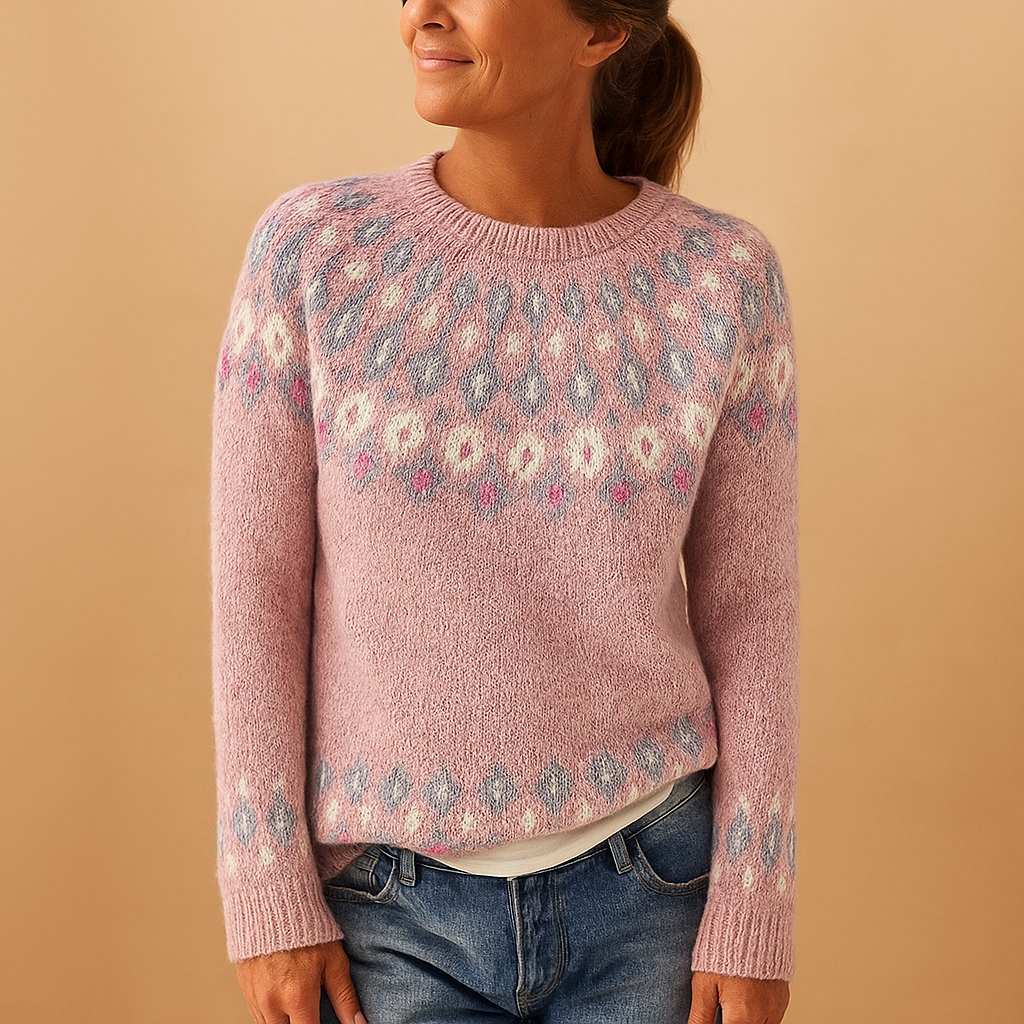 Women's Sweater with Jacquard Knit and Nordic Pattern