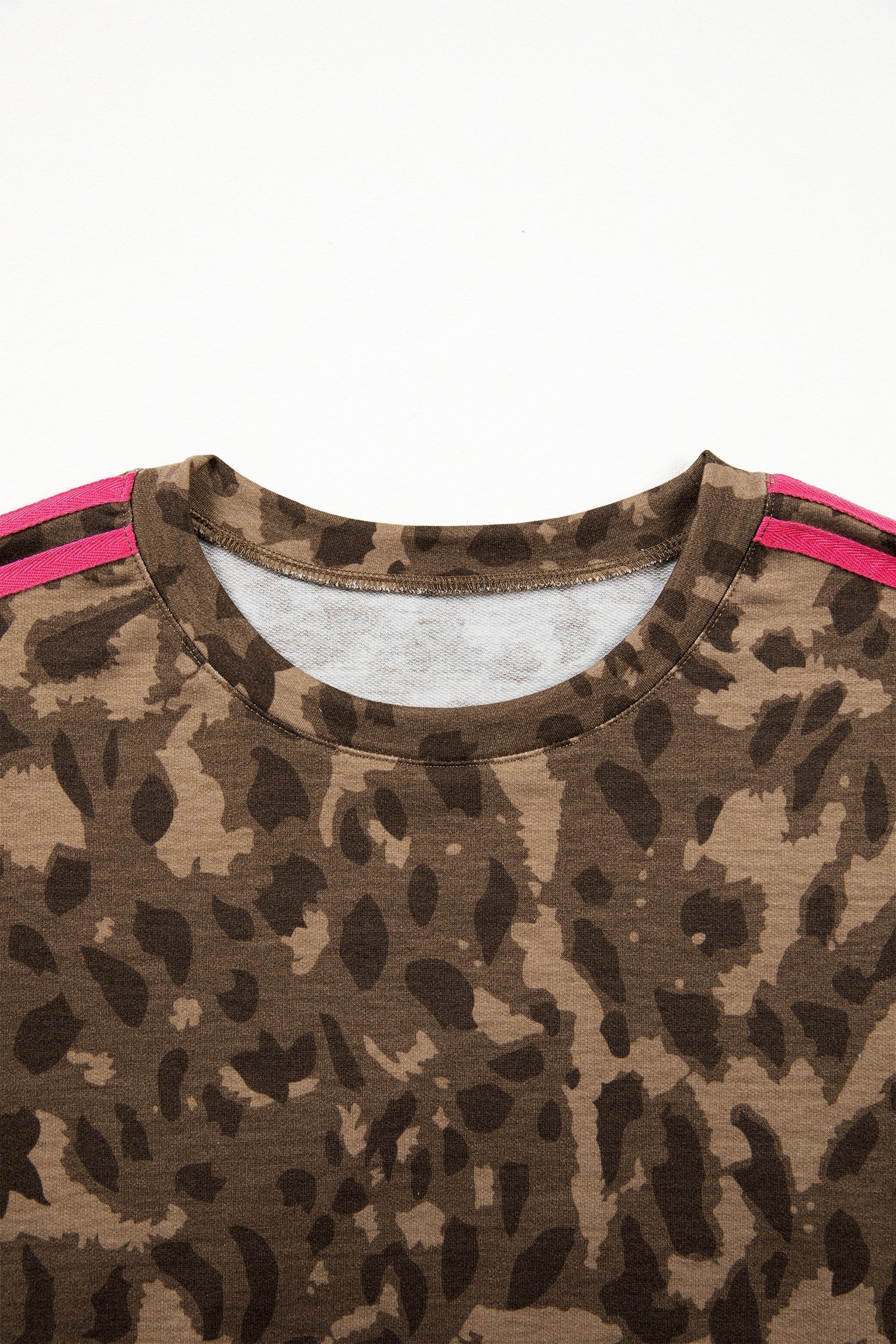 Vestito Mini a T-shirt Marrone con Stampa Leopardata e Tasche