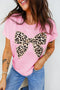 T-shirt in cotone con fiocco leopardato ricamato e girocollo