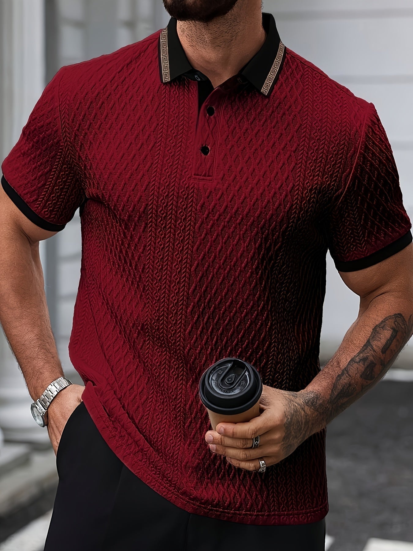 Pánské texturované polo s krátkými rukávy, slim fit, prodyšné