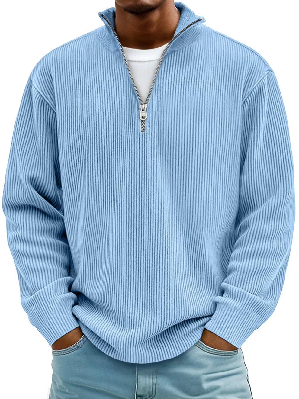 Pull pour homme avec col zippé et tissu côtelé