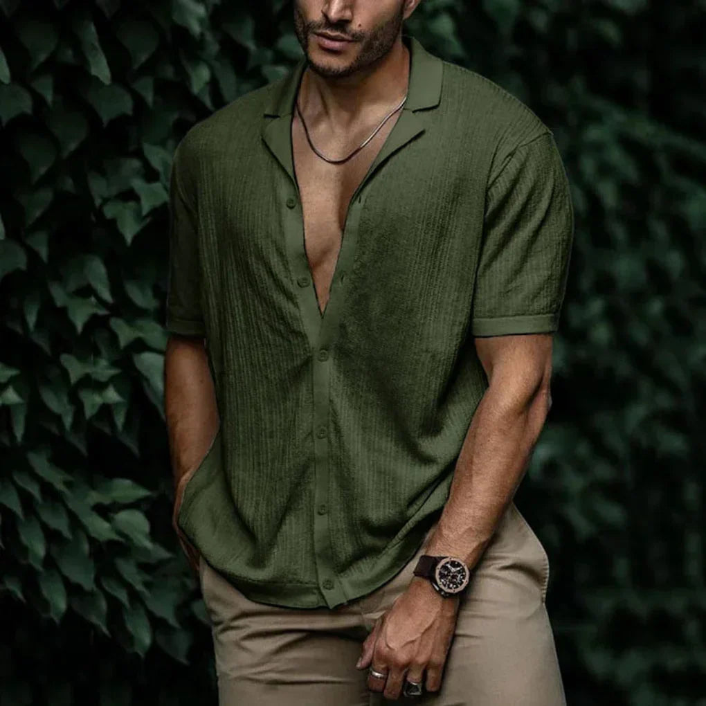 Camicia uomo estiva a maniche corte effetto lino