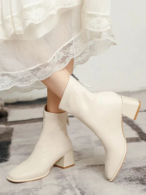 Stivaletti da Donna a Punta Quadrata | Stivaletti con Tacco Medio Largo e Cerniera