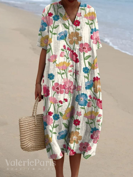 Vestito Estivo a Fiori da Donna | Abito Leggero e Traspirante con Taglio Morbido e Silhouette Fluida per Mare e Vacanze