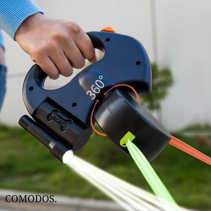 Dvojité zatahovací vodítko pro psy se systémem proti zamotání 360°