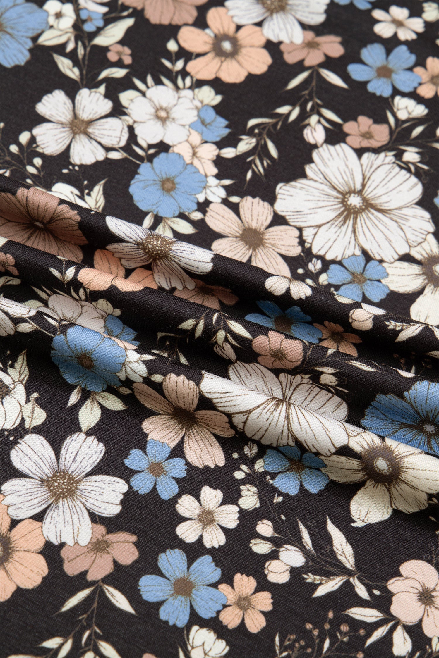 T-shirt Slim a Maniche Lunghe con Stampa Floreale Nera