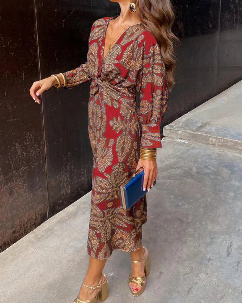 Midi Wrap Dress with Botanical Print