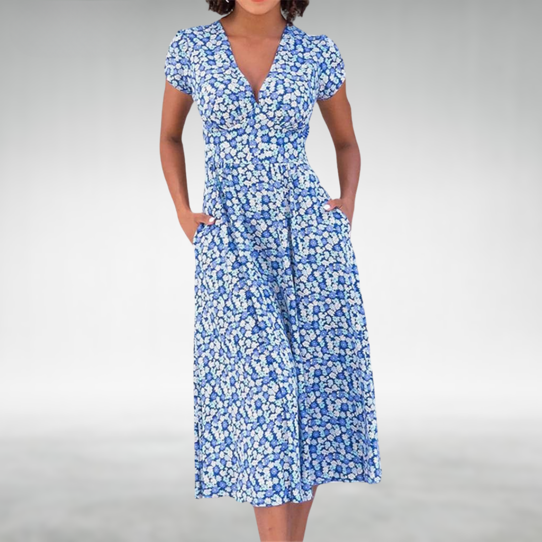 Vestido de verão para mulher com decote em V, estilo versátil e descontraído