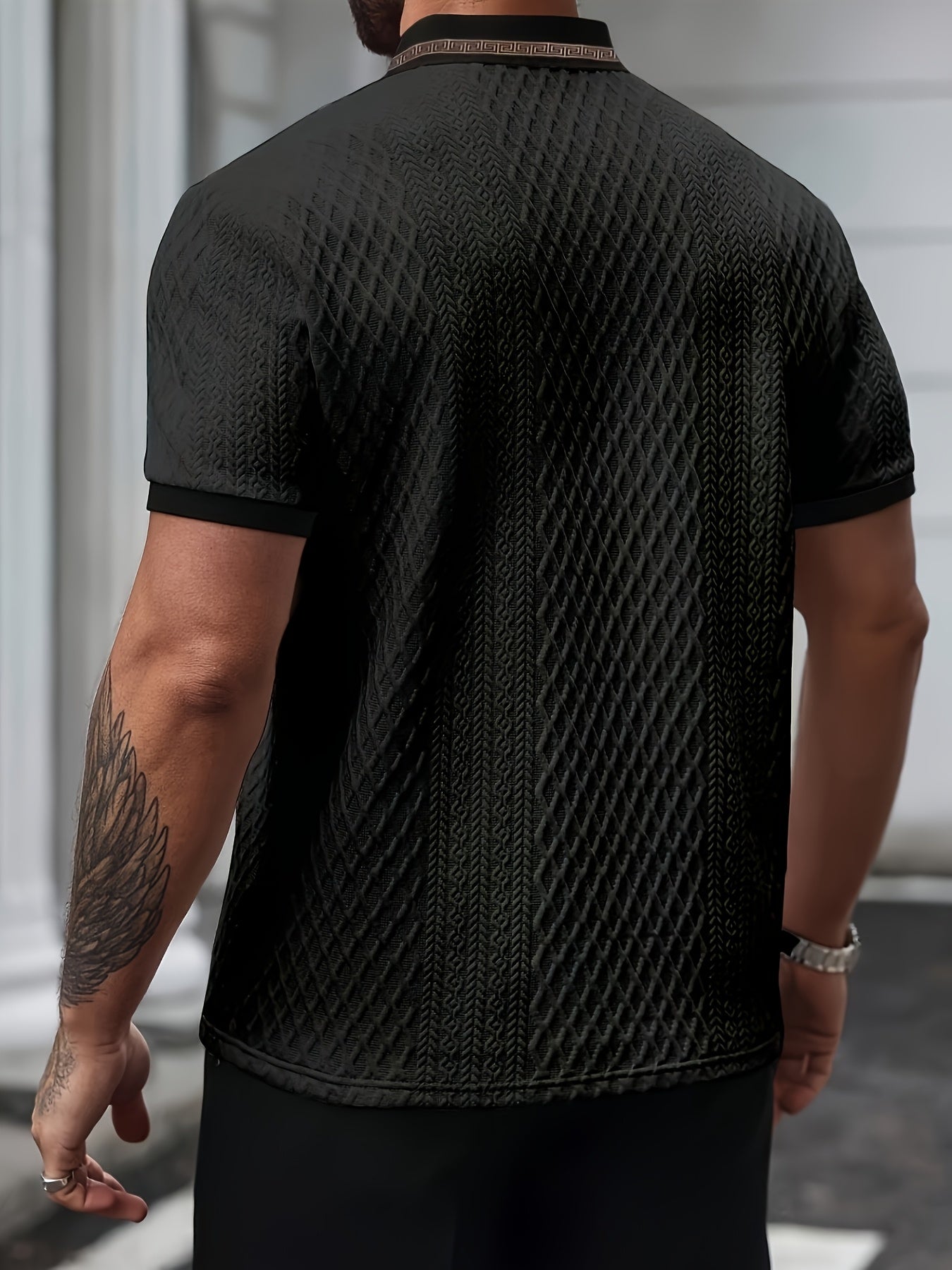 Pánské polo s texturovaným vzorem, krátké rukávy, slim fit, prodyšné
