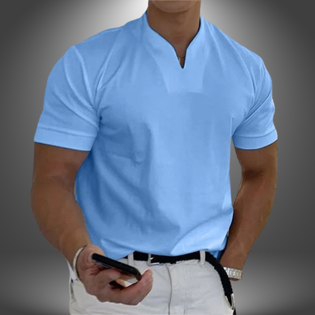 Polo Uomo Casual a Maniche Corte con Colletto Henley