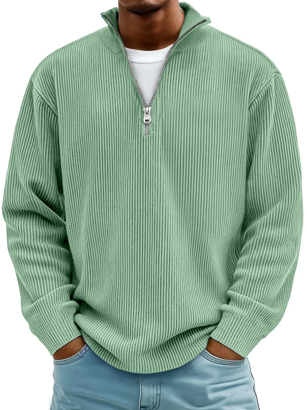Pull pour homme avec col zippé et tissu côtelé