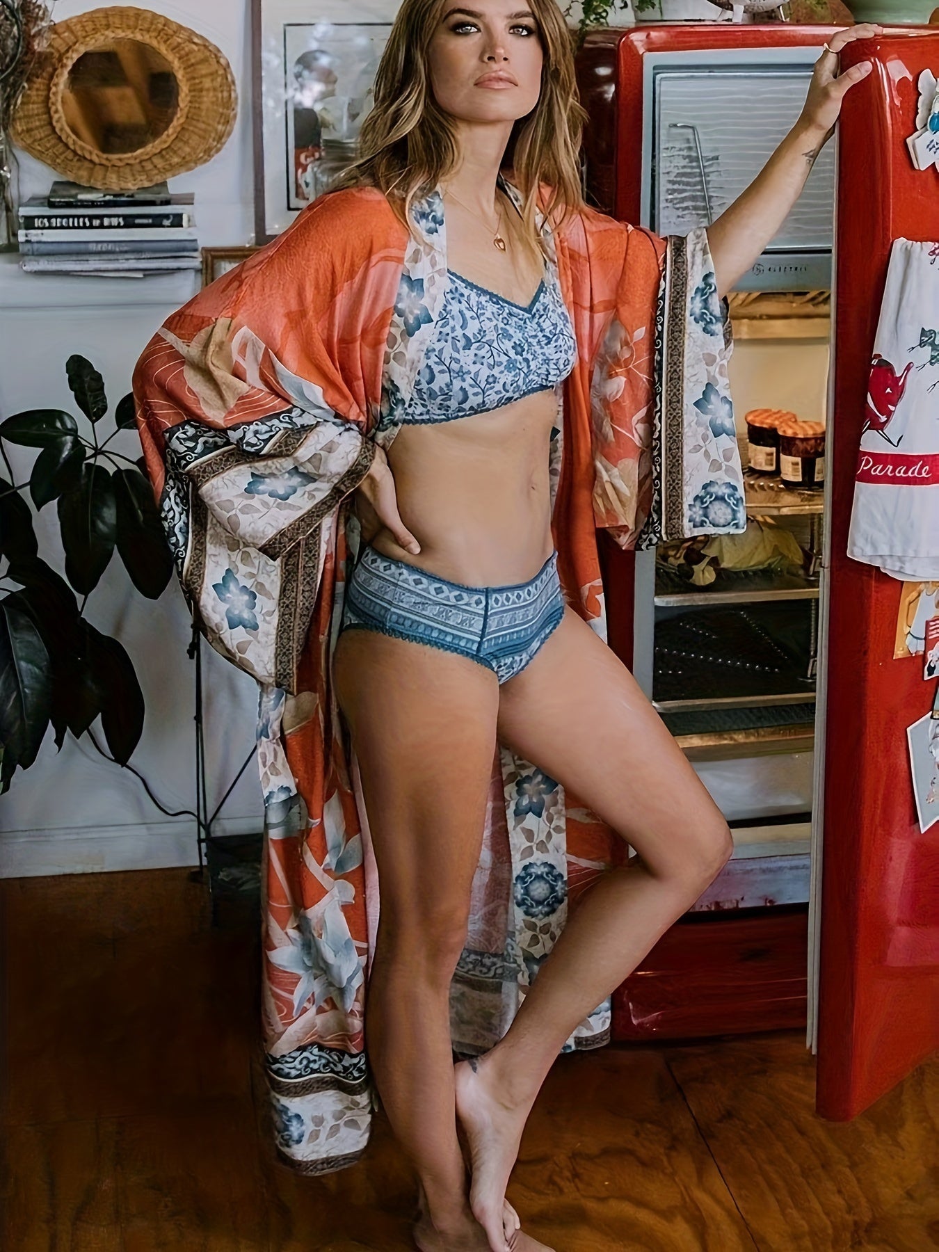 Abito Lungo Boho da Donna con Stampa Etnica e Maniche Lunghe