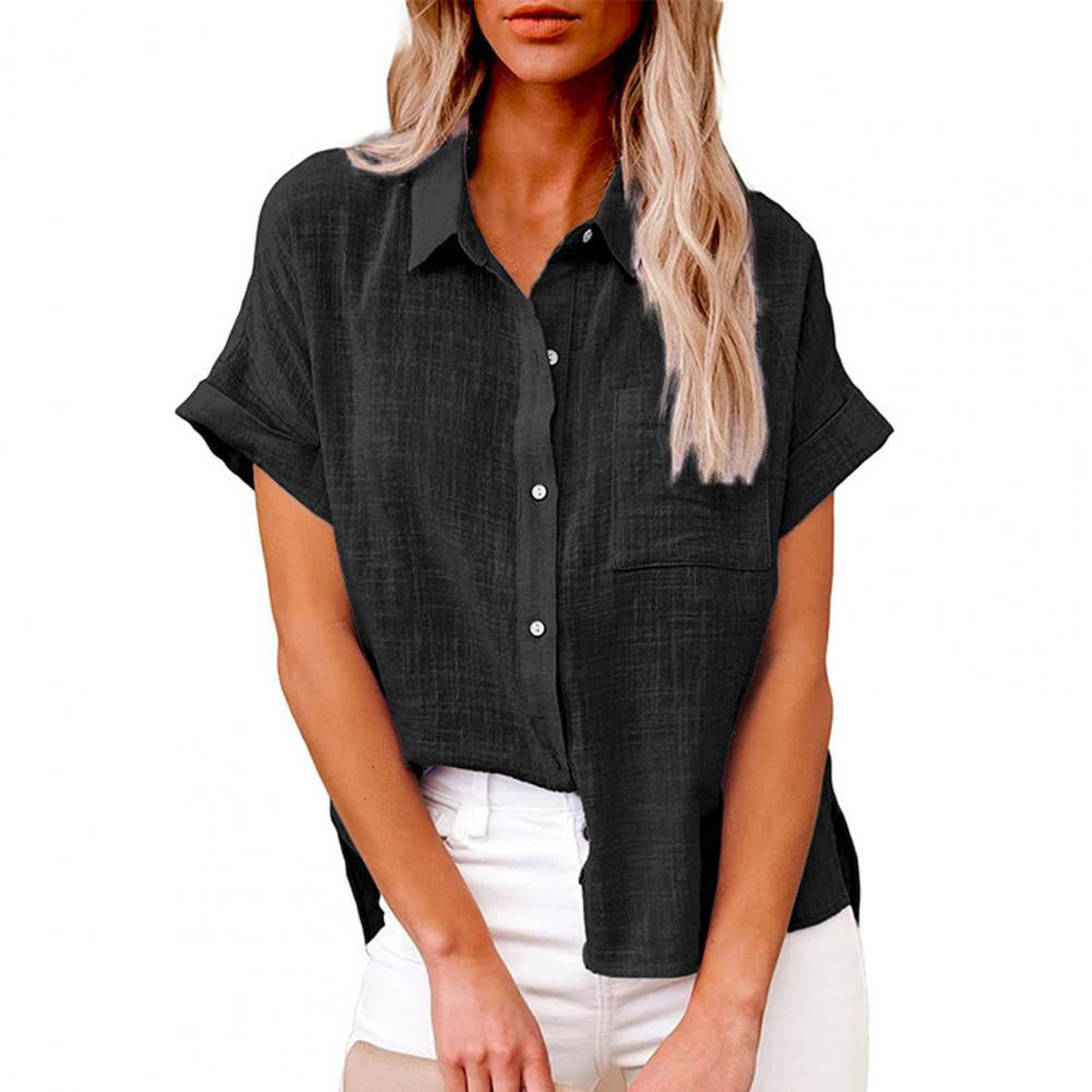Blouse d'été en lin à coupe ample et col drapé