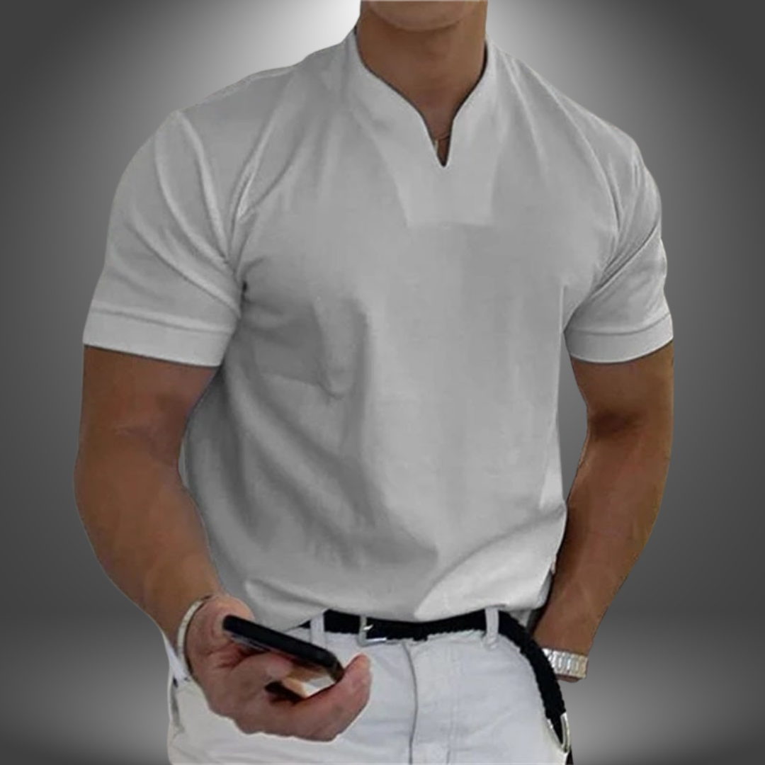 Polo Uomo Casual a Maniche Corte con Colletto Henley