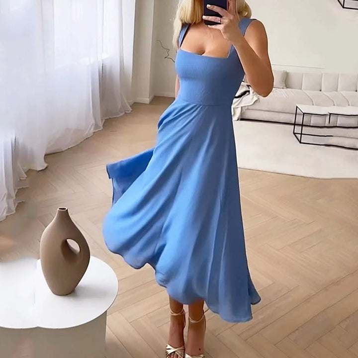 Abito Midi Donna a Fascia con Gonna Svasata