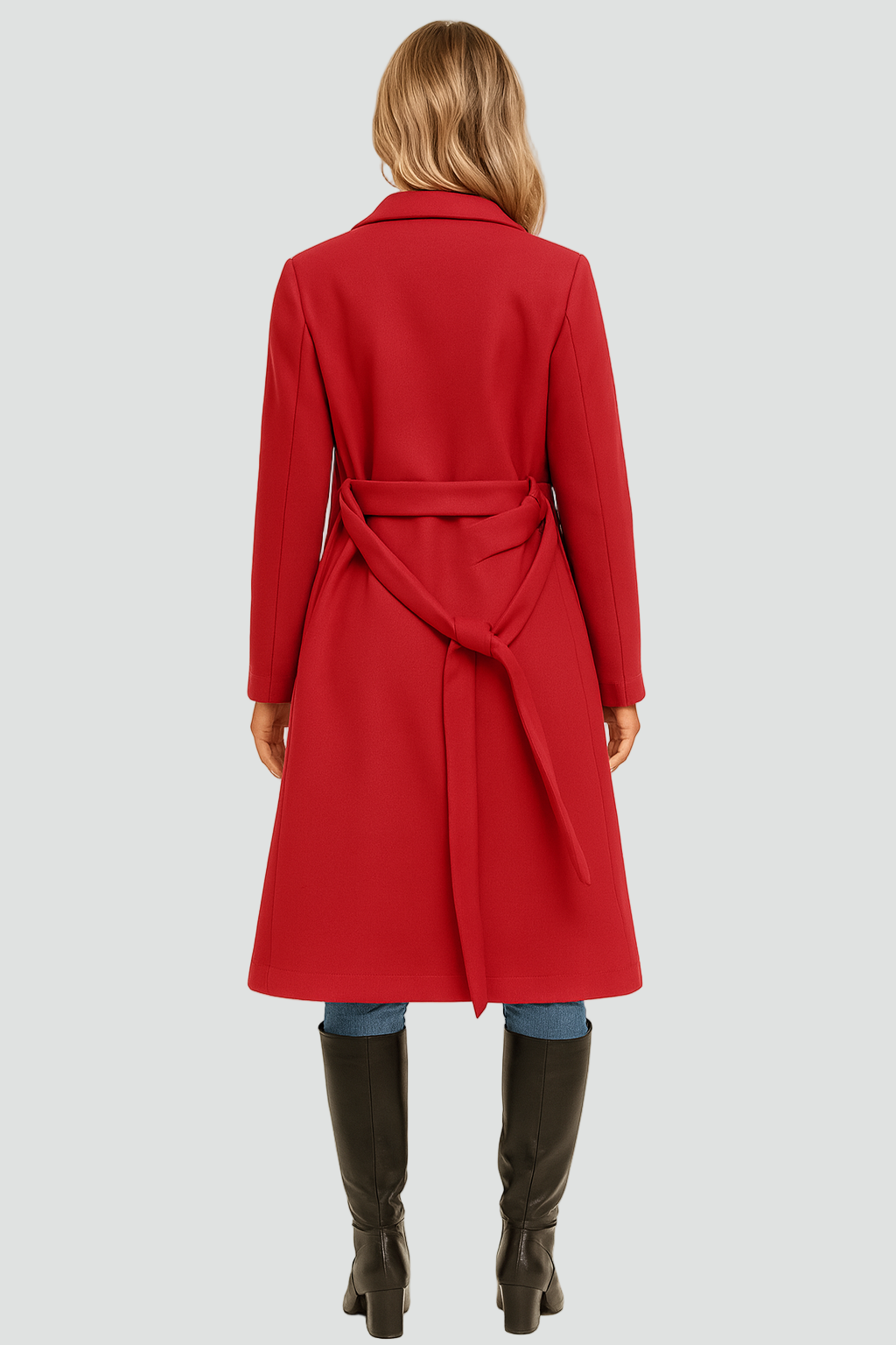 Lang trenchcoat til kvinder med bælte og klassisk revers