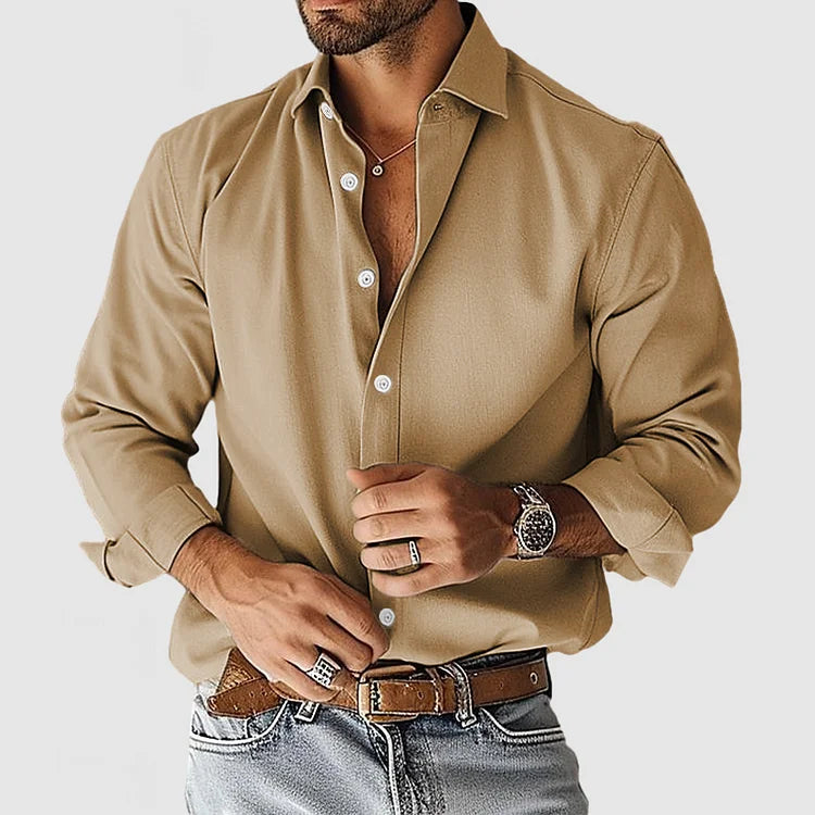 Men's Casual Long Sleeve Shirt with Classic Collar