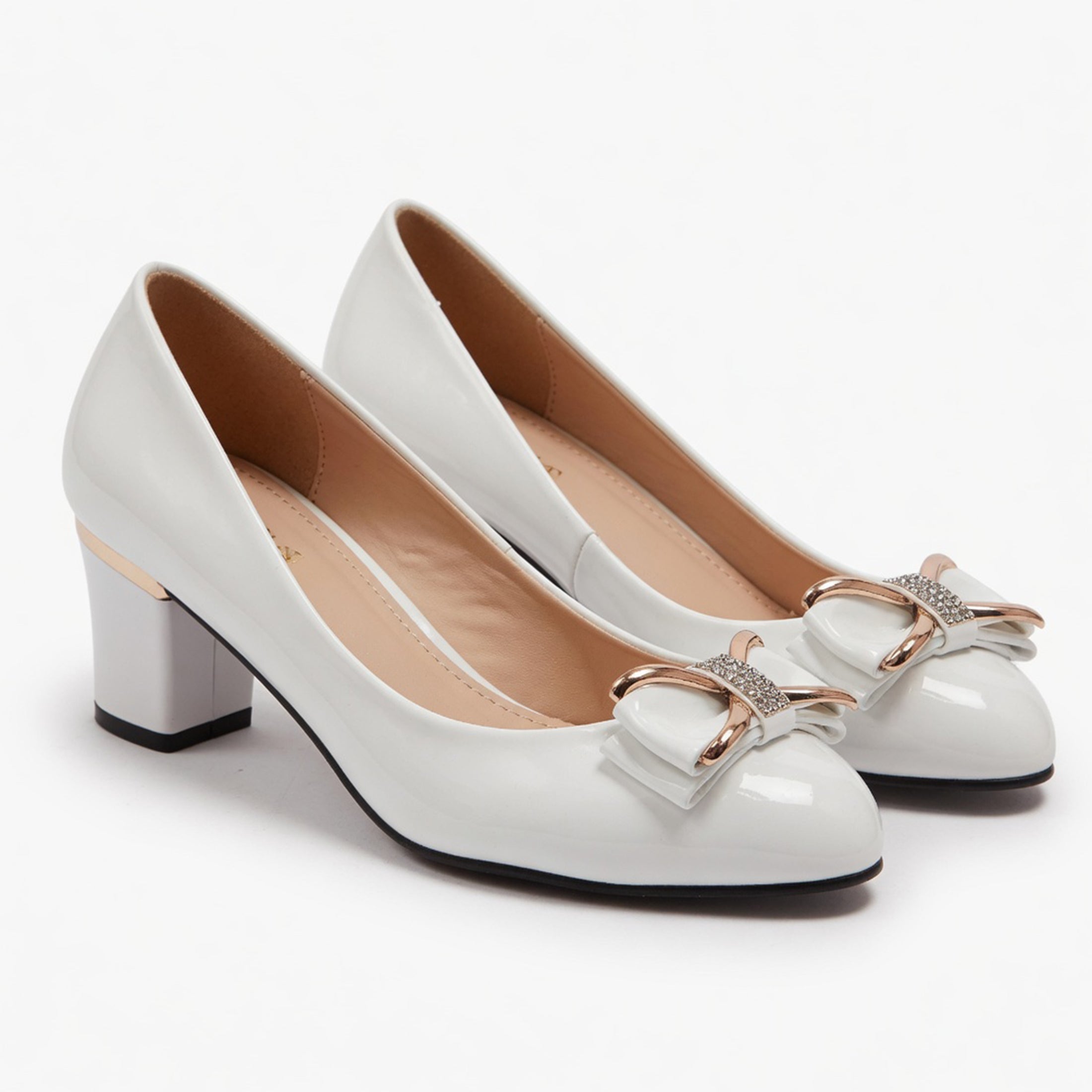 Women's Low-Cut Shoes with Wide Heel and Decorative Bow