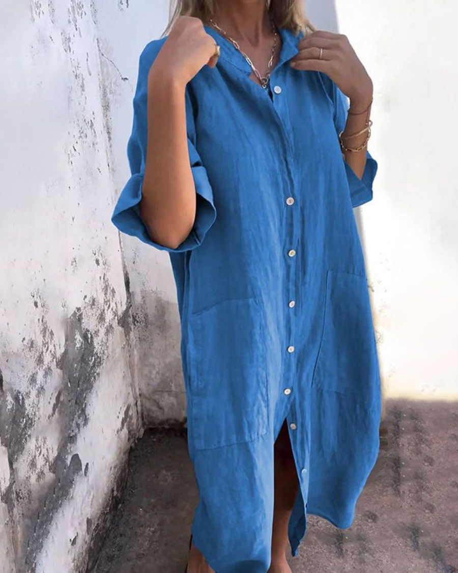 Abito a camicia midi casual elegante e ampio da donna