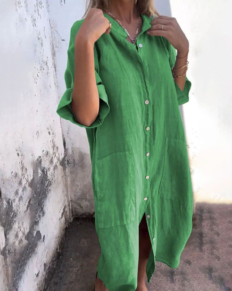 Abito a camicia midi casual elegante e ampio da donna