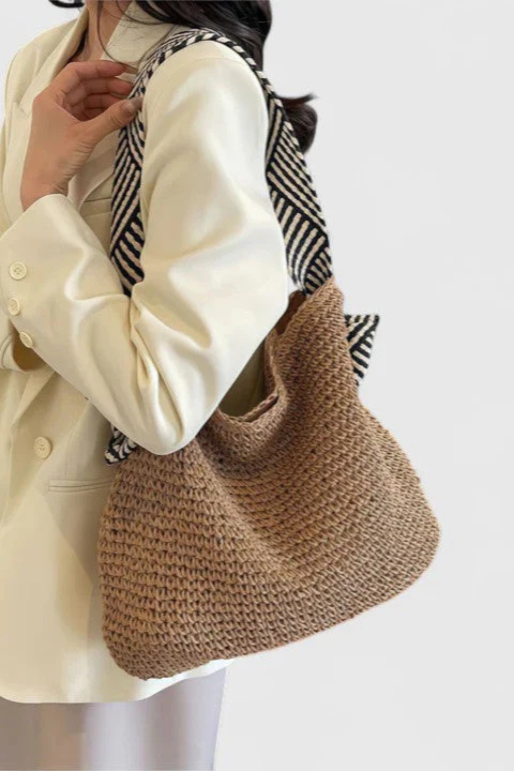 Briar | Sac cabas femme en paille tressée avec bandoulière contrastée