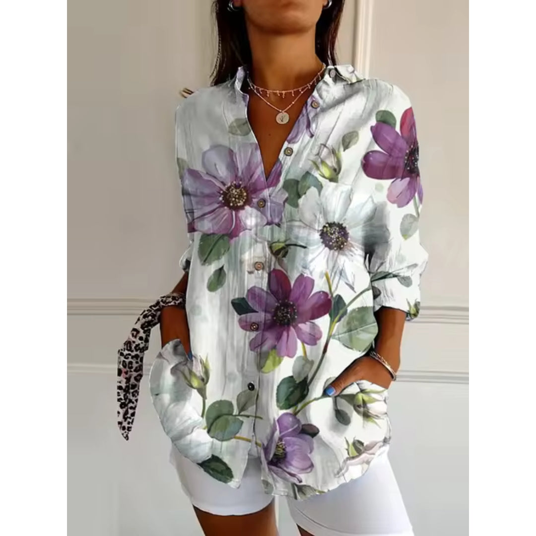 Blusa de flores con botones para mujer