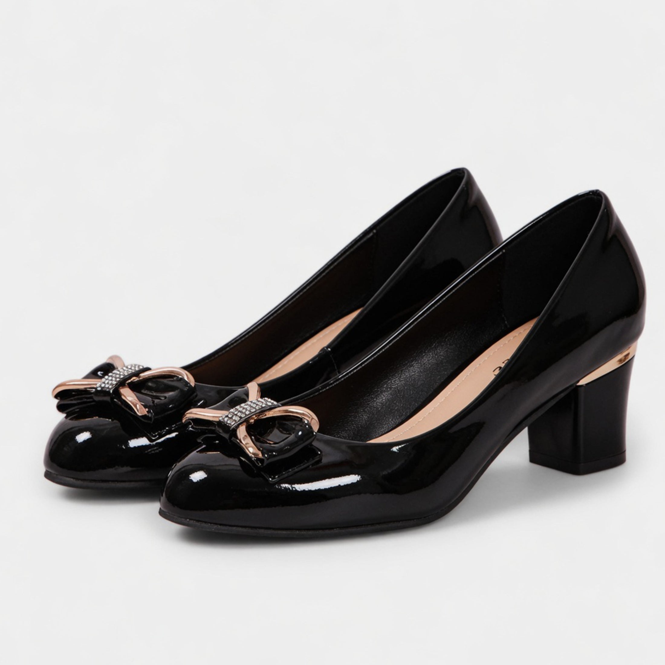 Women's Low-Cut Shoes with Wide Heel and Decorative Bow