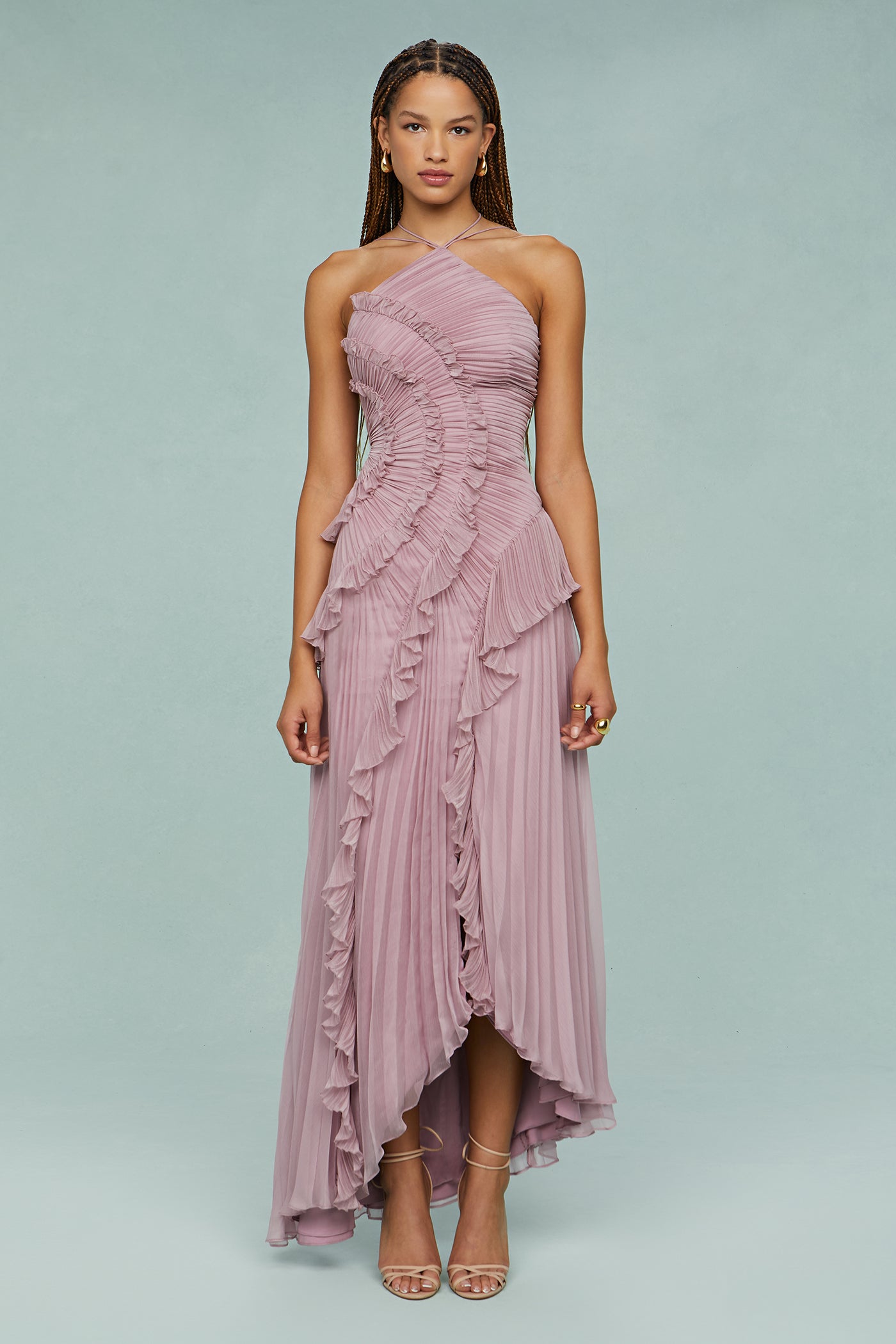 Lucía | Vestido Maxi Mujer Volantes Plisado Asimétrico