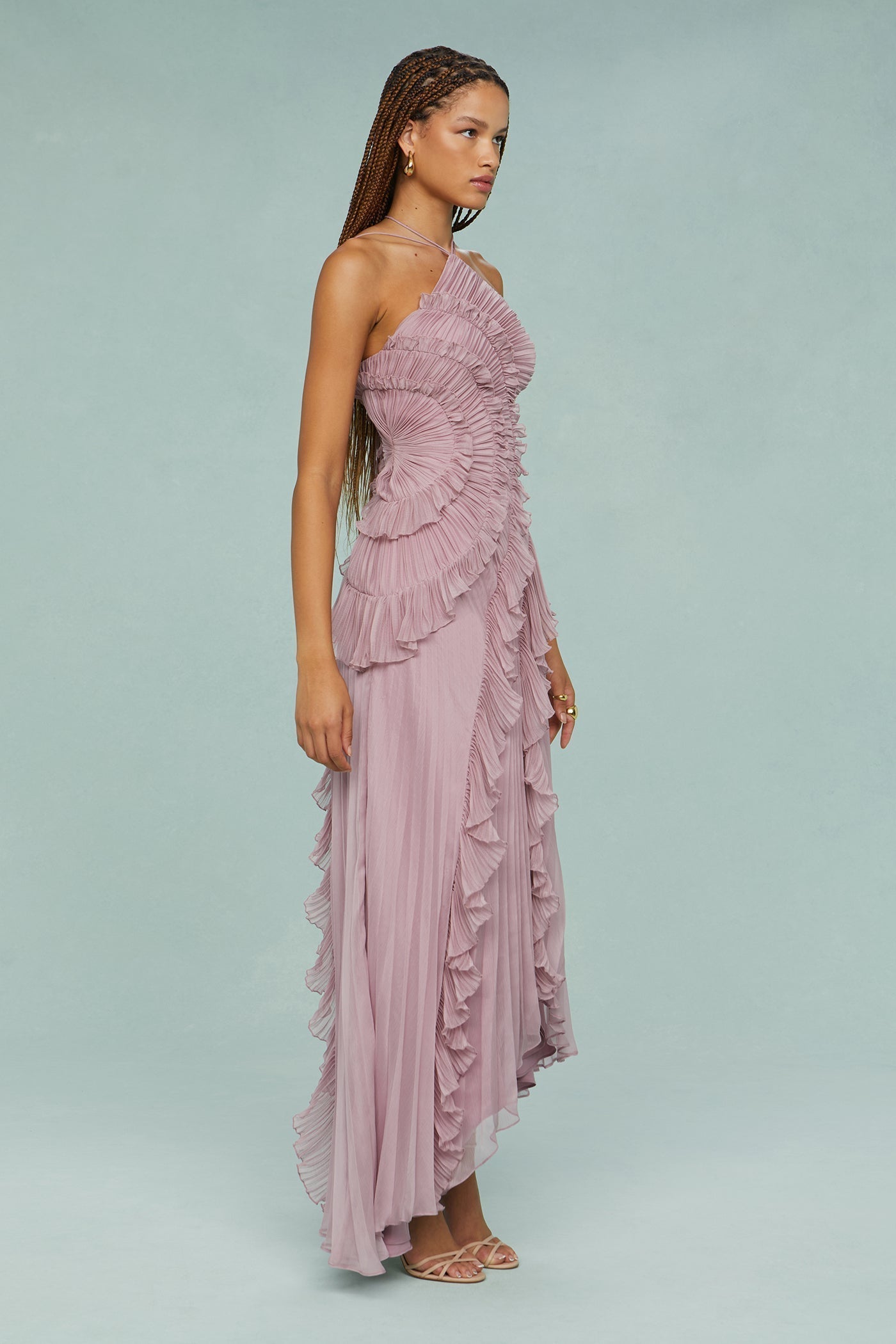 Lucía | Vestido Maxi Mujer Volantes Plisado Asimétrico