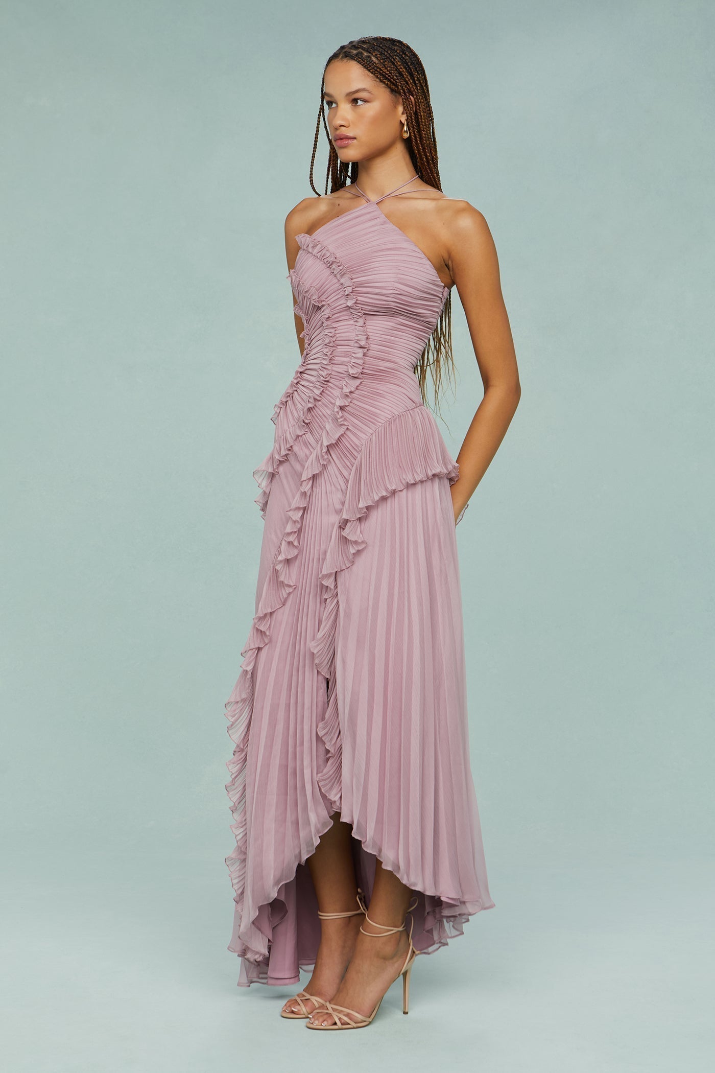 Lucía | Vestido Maxi Mujer Volantes Plisado Asimétrico