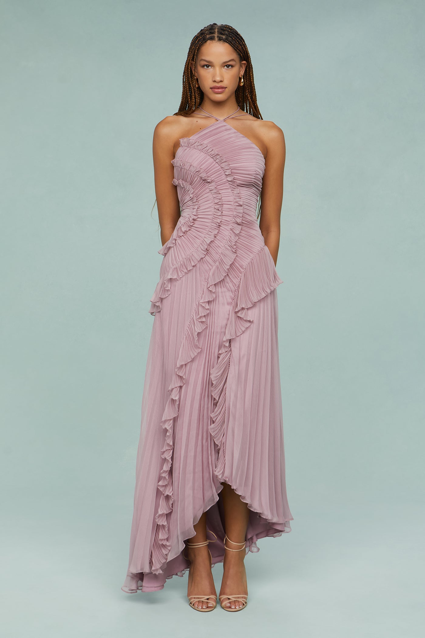Lucía | Vestido Maxi Mujer Volantes Plisado Asimétrico