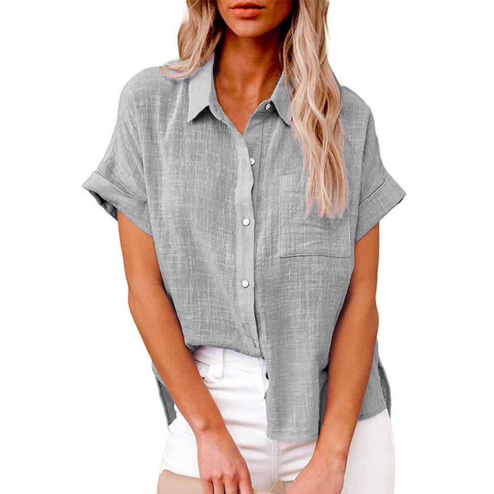 Blouse d'été en lin à coupe ample et col drapé