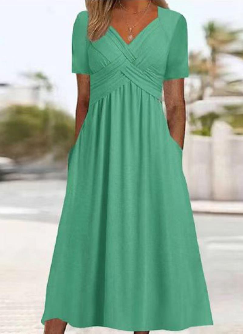 Robe midi portefeuille pour femme – Col en V flatteur avec manches courtes
