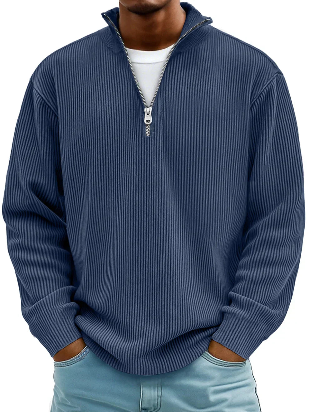 Pull pour homme avec col zippé et tissu côtelé
