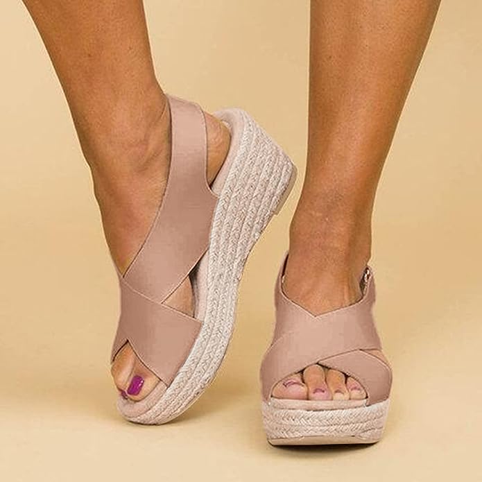 Sandali Platform Donna con Zeppa in Corda e Fasce Incrociate