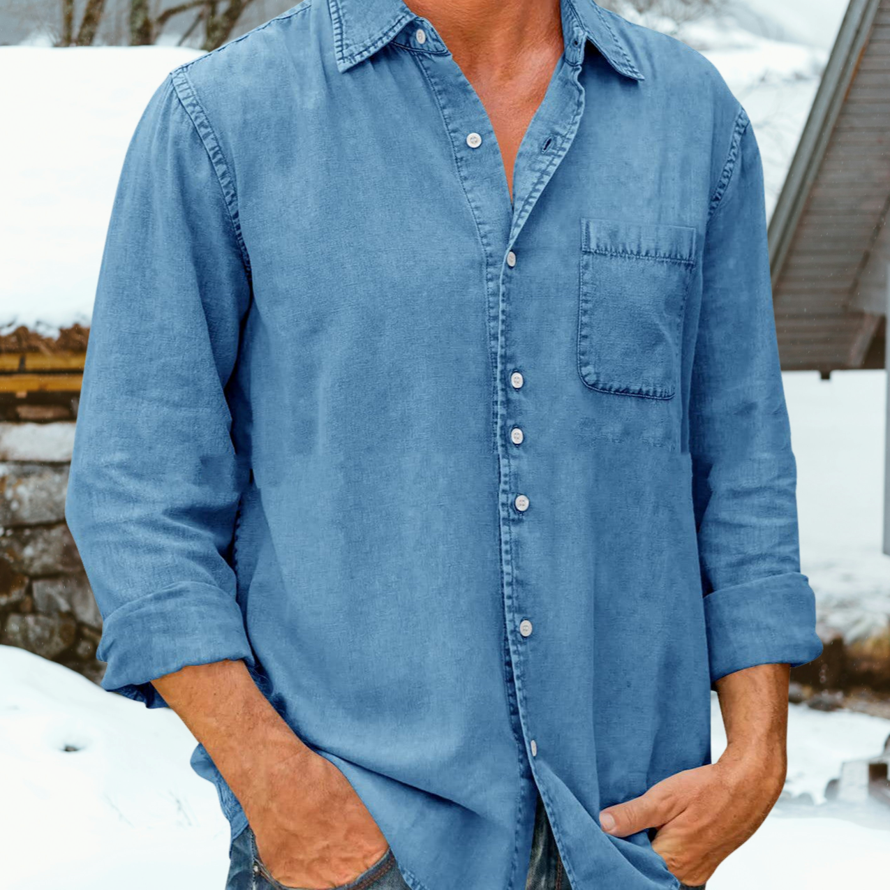 Bronislaw - Camicia Casual Lisa a Maniche Lunghe da Uomo