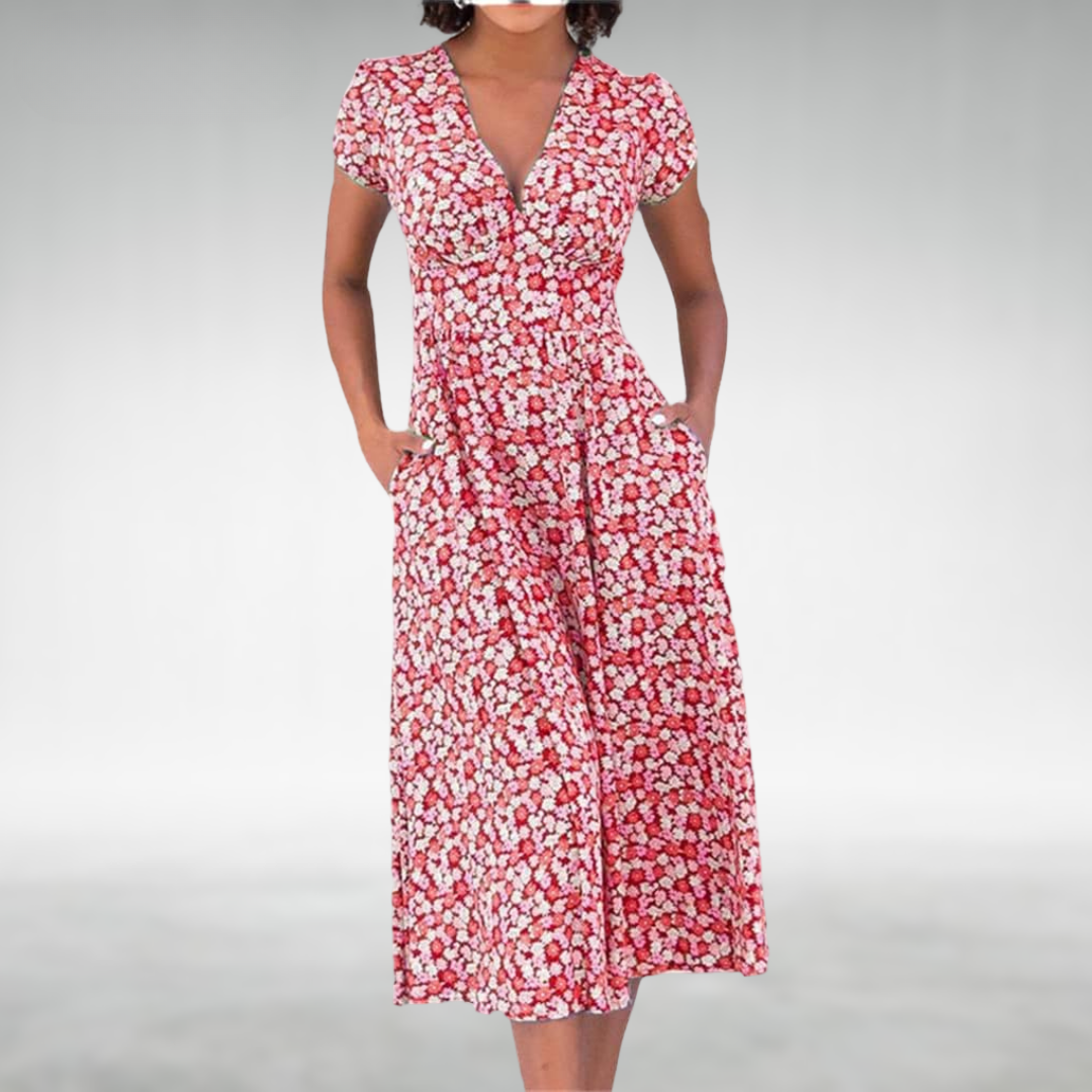 Vestido de verão para mulher com decote em V, estilo versátil e descontraído