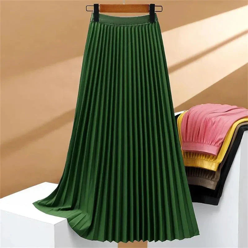 Long High-Waisted Pleated Skirt, Elegant and Comfortable, Perfect for a Sophisticated and Feminine Look