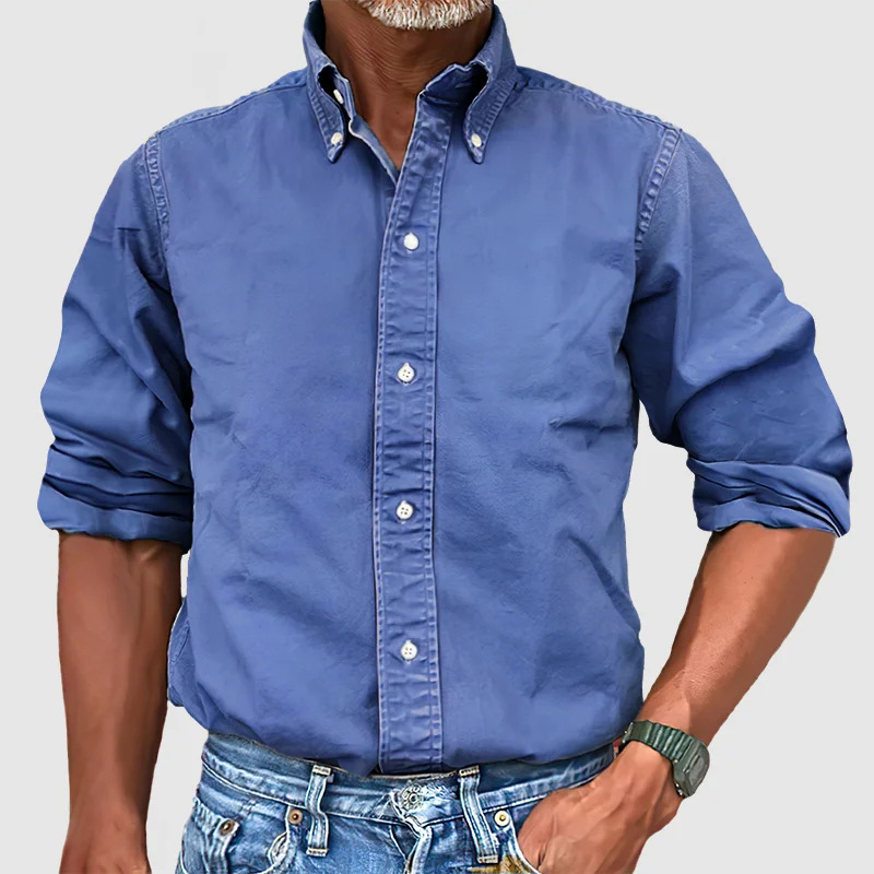 Men's Oxford Long Sleeve Shirt with Button-Down Collar