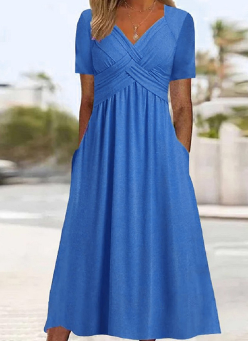 Robe midi portefeuille pour femme – Col en V flatteur avec manches courtes