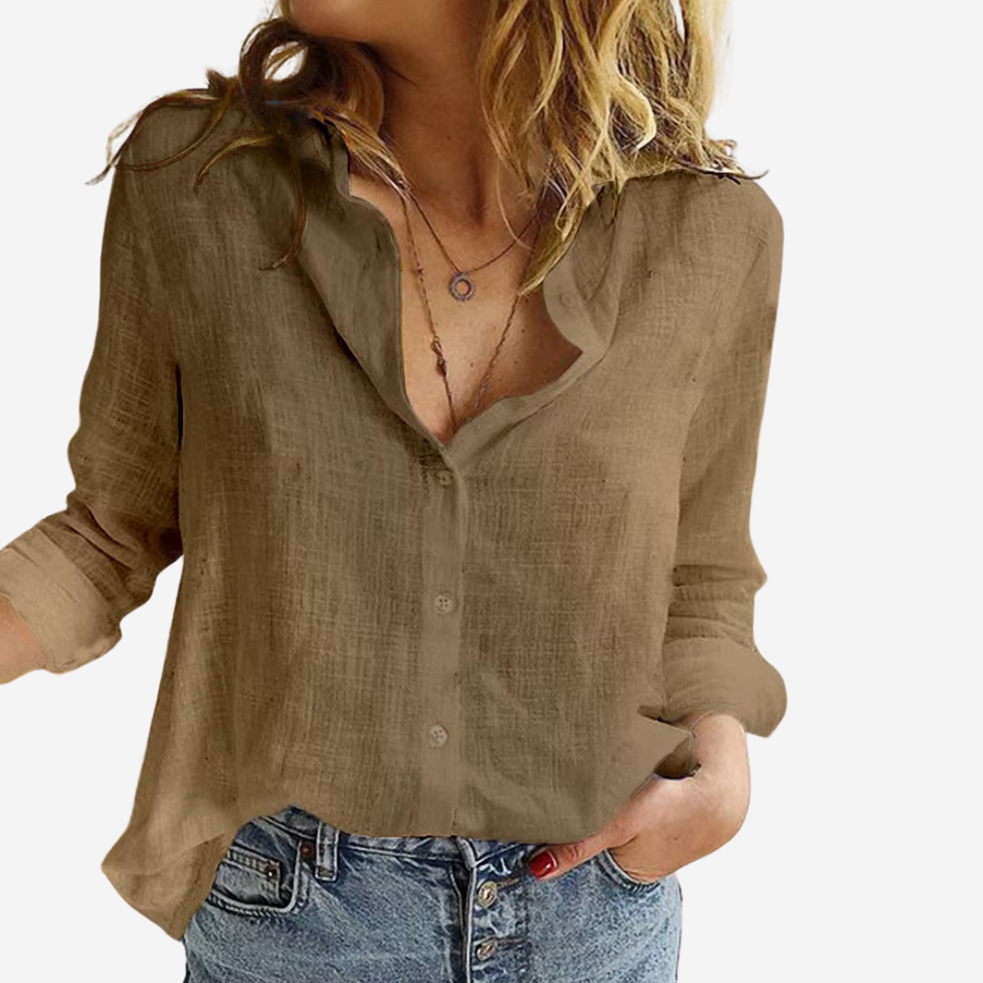 Chemise femme effet lin à manches longues