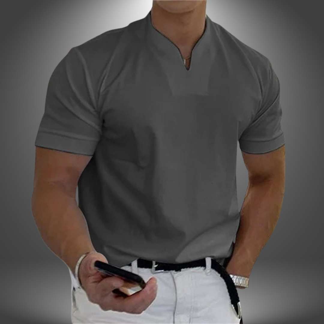 Polo Uomo Casual a Maniche Corte con Colletto Henley