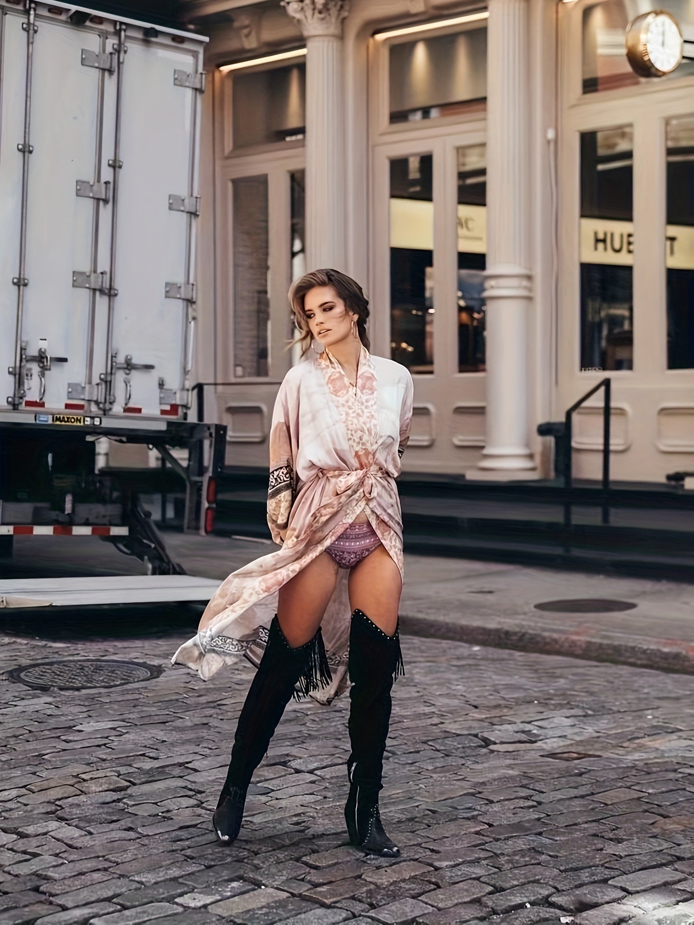 Abito Lungo Boho da Donna con Stampa Etnica e Maniche Lunghe