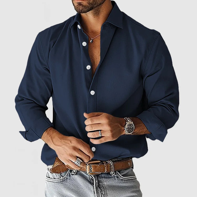 Men's Casual Long Sleeve Shirt with Classic Collar