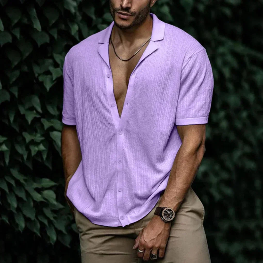 Camicia uomo estiva a maniche corte effetto lino