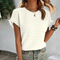 Aroa | T-Shirt Basique Femme Manches Courtes Volants Col Rond Texture Unie
