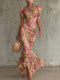Élégante robe maxi fleurie à manches pour femme