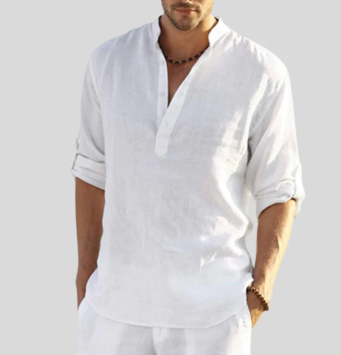 Camisa de lino para hombre Ansel – Camisa de verano transpirable con cierre corto y mangas remangables