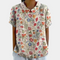 Bruna Women's Shirt – Casual Short Sleeve Top with Pastoral Floral Print & Round Neck